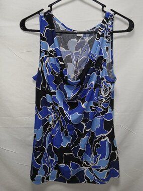Liz Claiborne Blue Floral Sleeveless Draped V‑Neck Top L